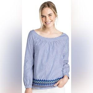 Vineyard Vines Geo Prep Embroidered Open Neck Top